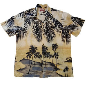 RJC Brand  Hawaiian Shirt Made in Hawaii Mens Palm Trees Frons Beach Size 2XL